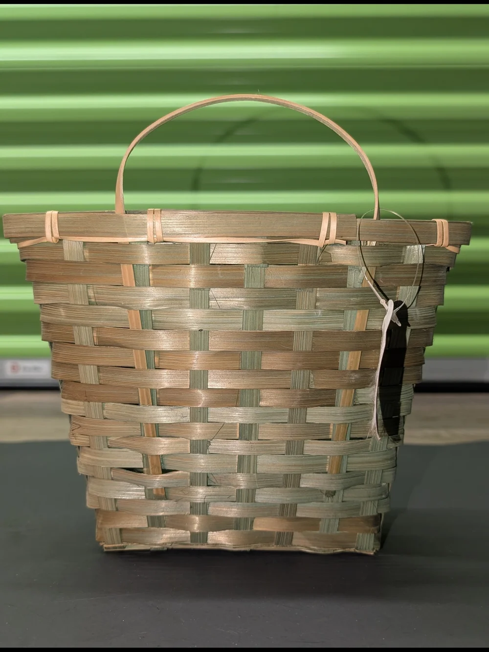 Boho Bamboo Wall Pocket Basket Hanging Planter Green Woven Wood Farmhouse NWT